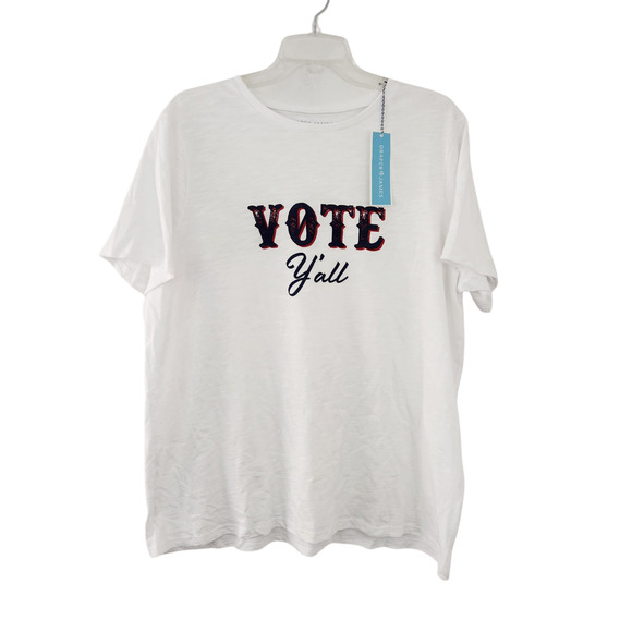 New Draper James Vote Y'all T-Shirt Women 1X White Navy Red Text - Picture 1 of 6